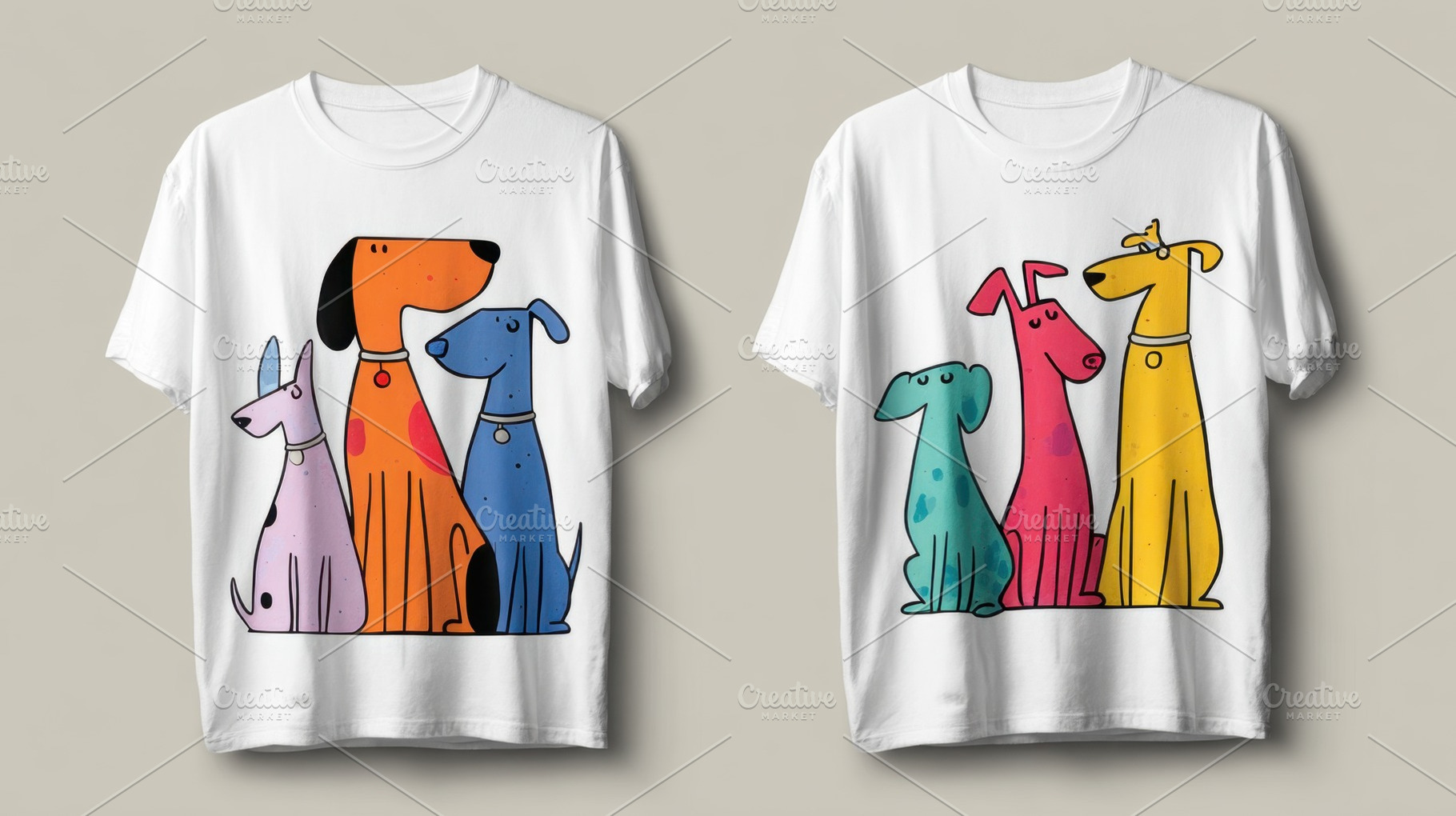 Colorful dog designs on T-shirts, a Photo by Beautiful things