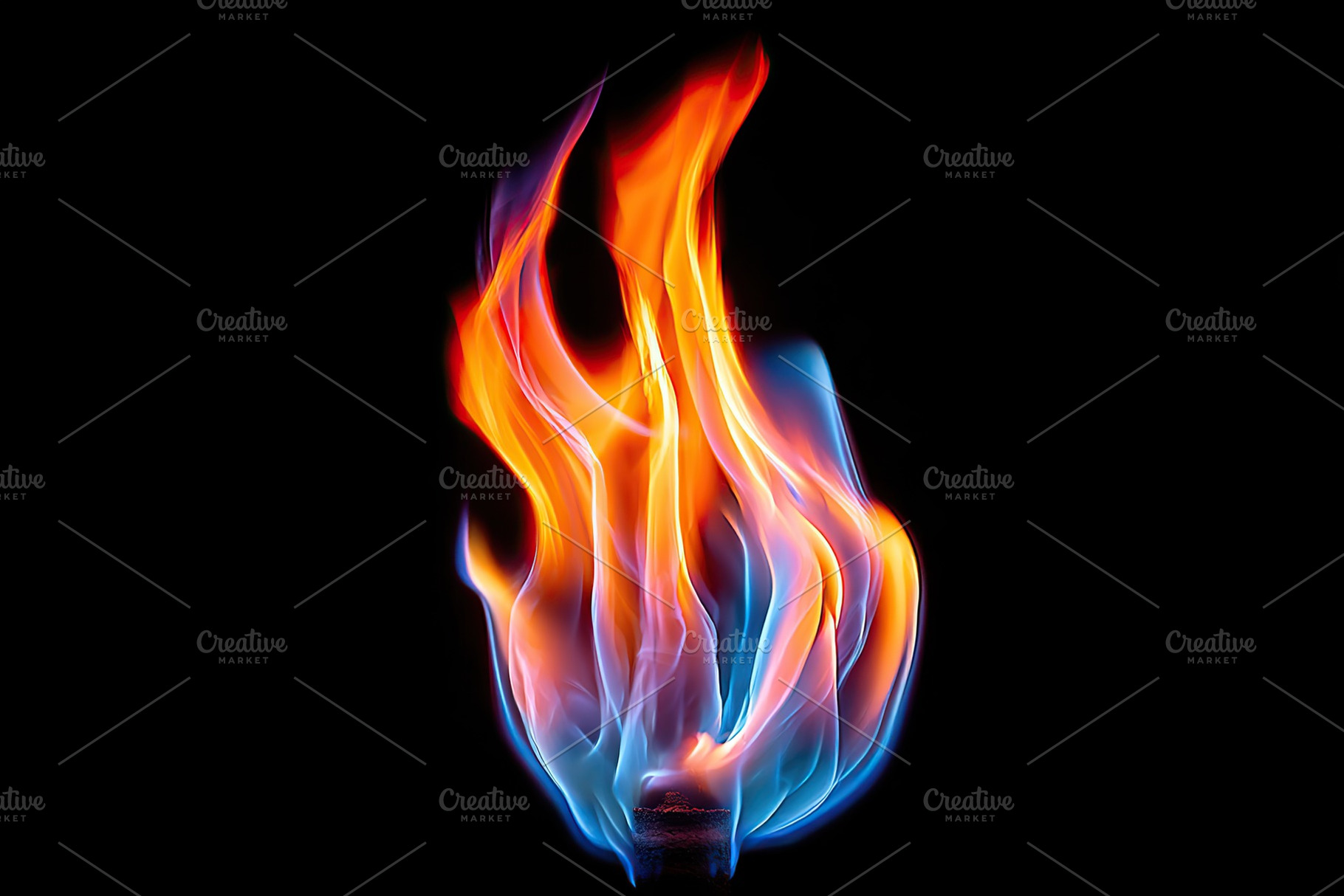 Bright flames dance in vivid colors against a black background, a Photo by AlyaAnd