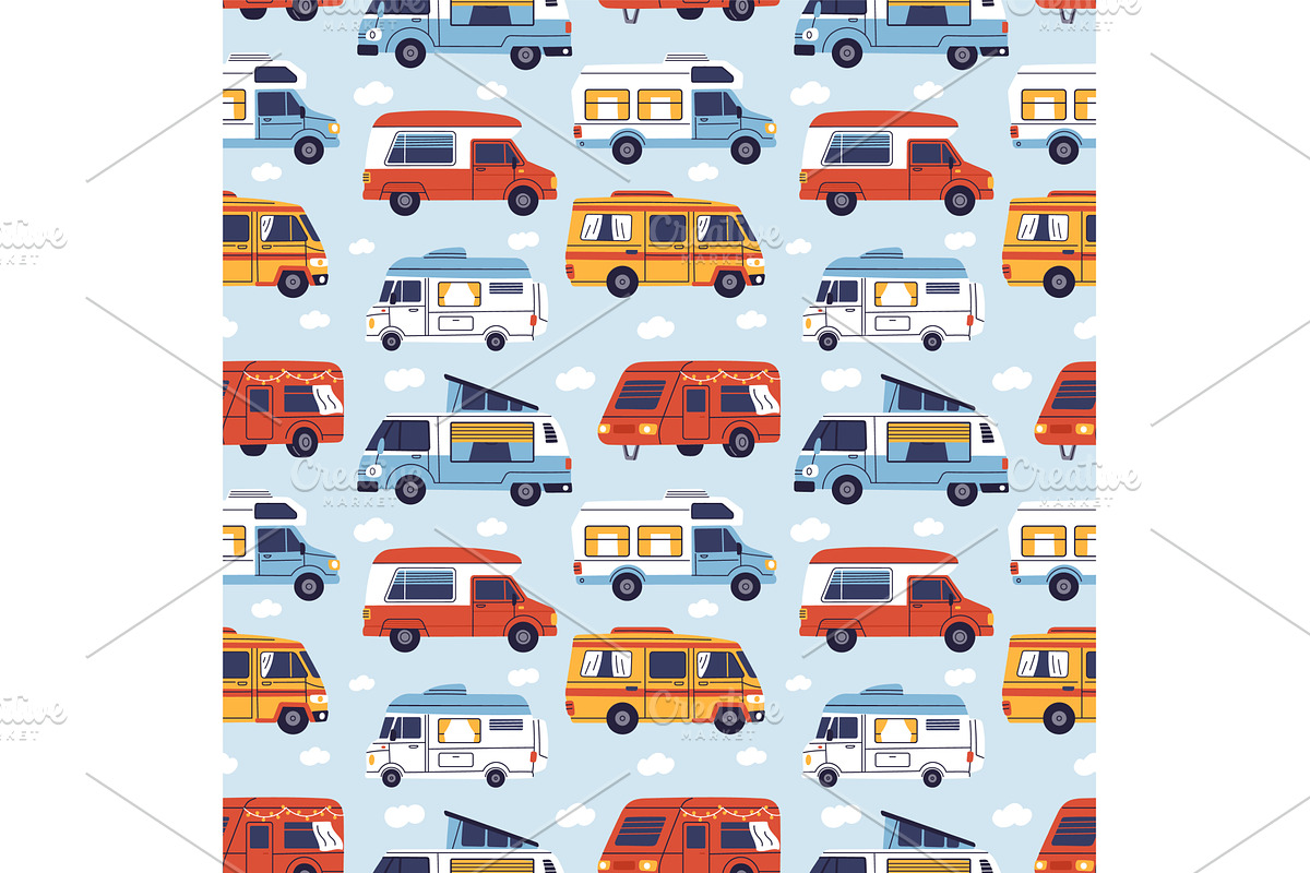 Cartoon camper seamless pattern, an Object Illustration by YummyBuum