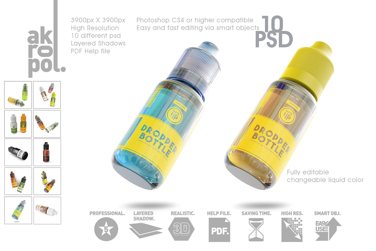Unicorn Dropper Bottles Mock-up, a Cups & Container Mockup by akropol (Photo 2 of 14)