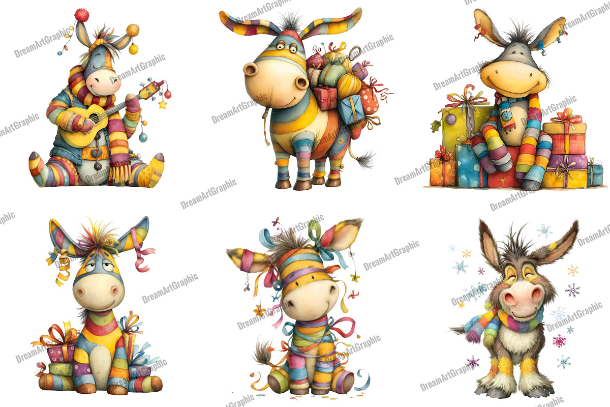 Christmas Funny Donkey Clipart, an Illustration by DreamArtGraphic (Photo 4 of 4)
