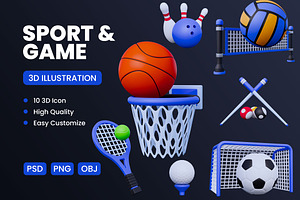 Sport and Game 3D Icon Pack #2, an Object 3D Model by deviapuspitasari2