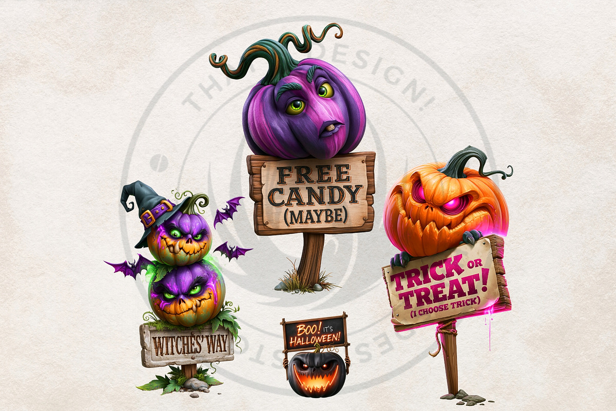 Funny Halloween Clipart PNG Set, a Seasonal Illustration by ThatsDesignArt (Photo 6 of 16)