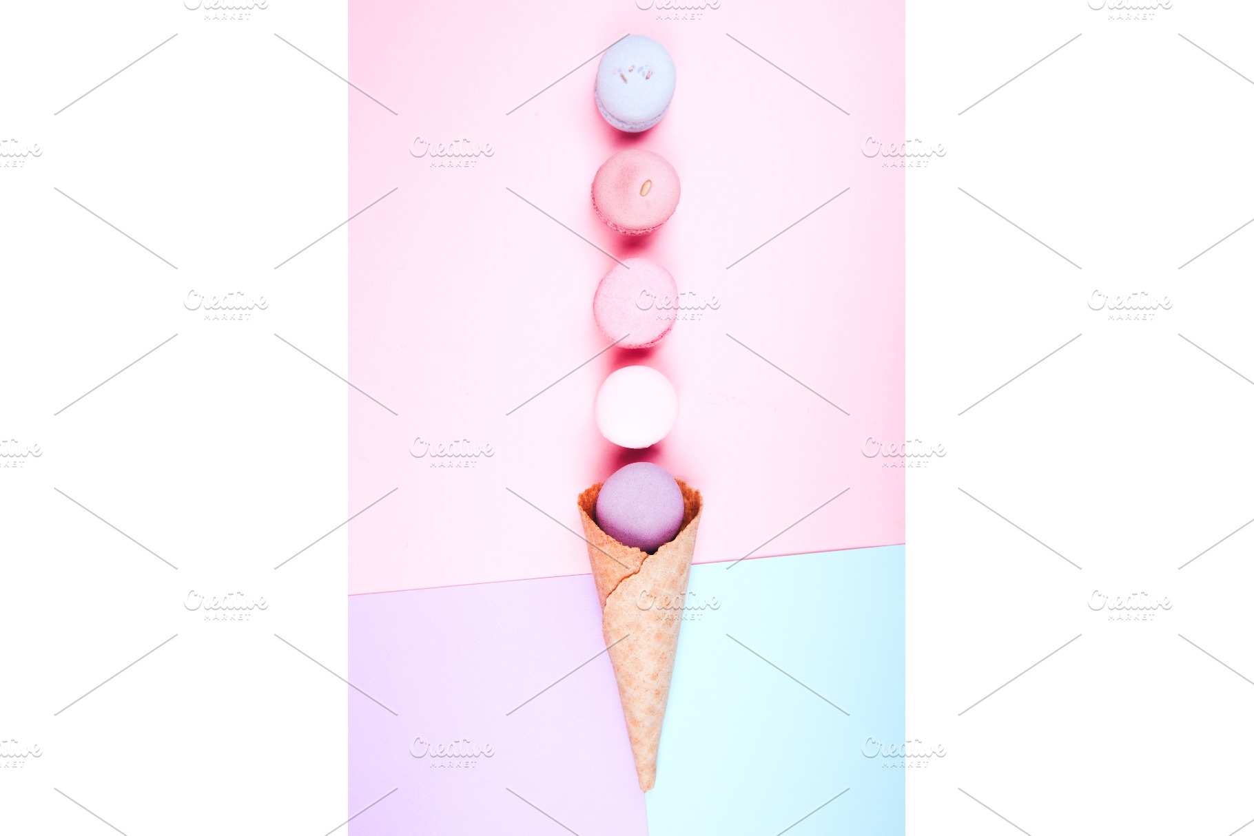 Stack of macarons in waffle cone, a Food & Drink Photo by Anna Efetova