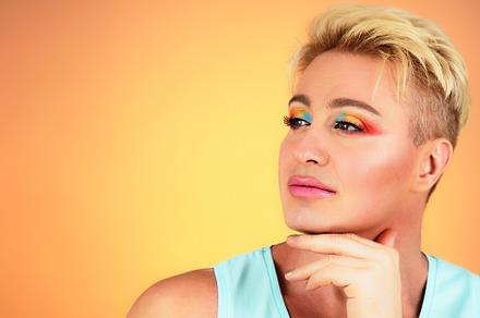 Beauty Fashion man guy with Bright Makeup, lgbtq