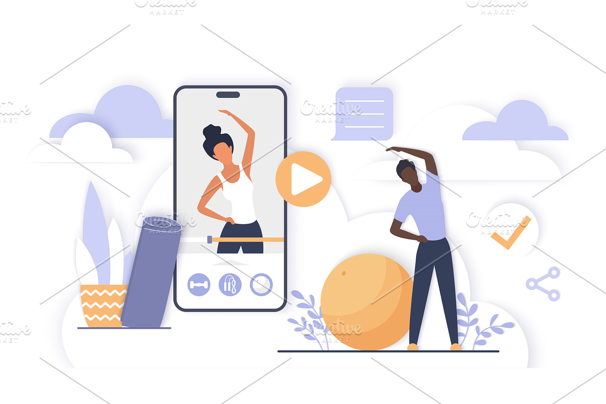 Online yoga class cloud shadow, a Sport Illustration by Lemberg Vector