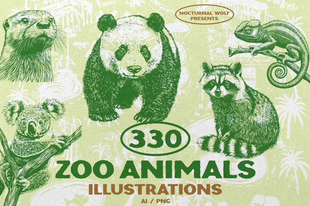 330 ZOO Animals vector illustrations, an Animal Illustration by Nocturnal Wolf (Photo 1 of 18)