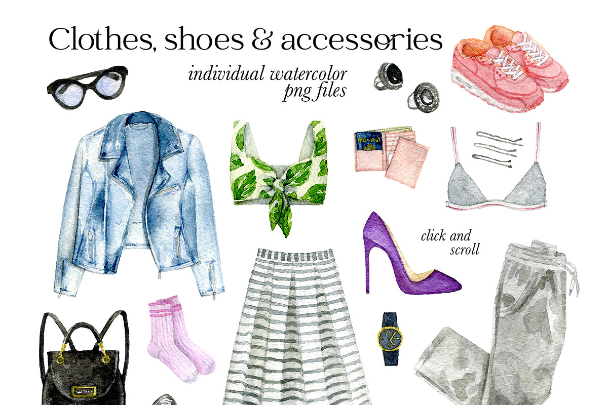 Watercolor fashion outfit creator, an Object Illustration by alenaganzhela (Photo 3 of 12)