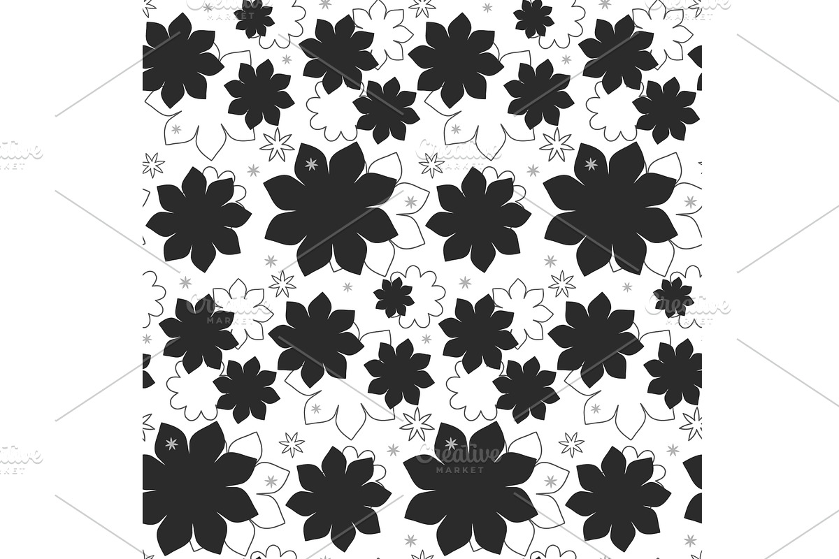 Black and white floral pattern with, an Illustration by okskukuruza