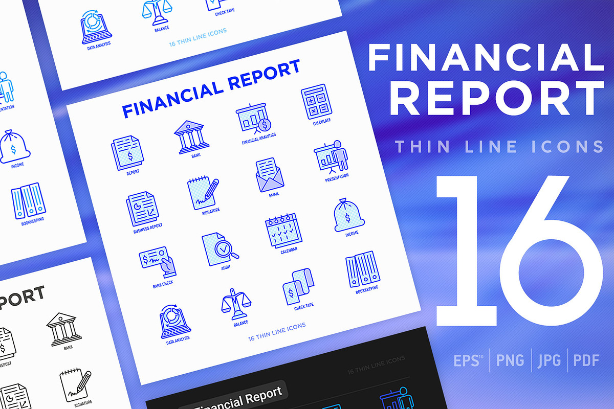 Financial Report | 16 Thin Line Icon, an Outline Icon by Alex Blogoodf (Photo 1 of 11)