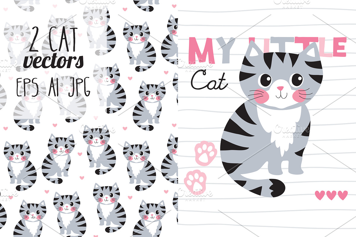 2 cat vectors, an Animal Illustration by Larienn graphic design