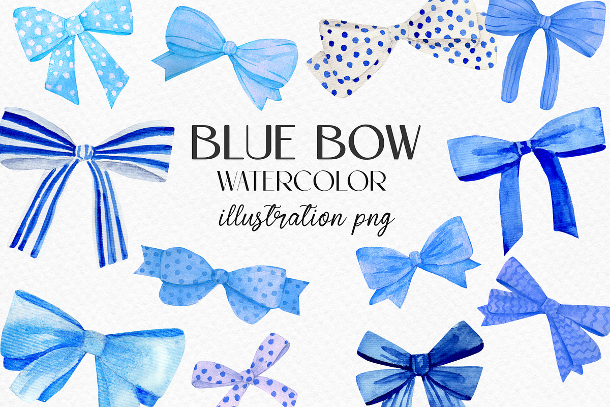 Watercolor clipart blue bows., a Decorative Illustration by Julia Bogdan (Photo 1 of 3)