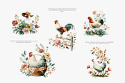 Rustic rooster and chicken watercolo, a Decorative Illustration by Patishop Art (Thumbnail 2 of 8)