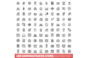 100 administrator icons set, outline, a Technology Illustration by Ylivdesign
