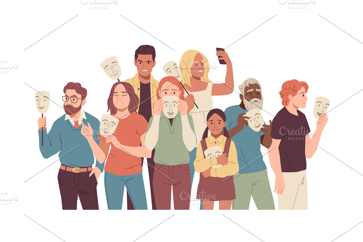 People group with social masks, a Person Illustration by YummyBuum