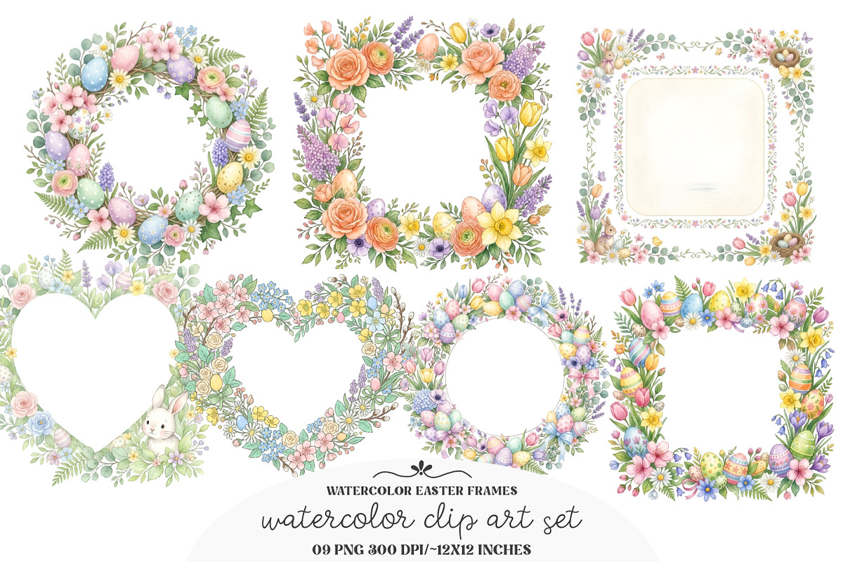Watercolor Easter Frames Clipart Bu, an Illustration by GatewayDesign (Photo 1 of 3)