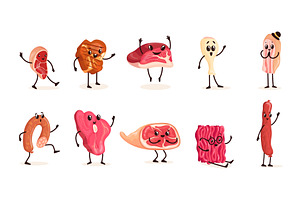 Cartoon meat characters. Funny raw, a Food Illustration by Stock-Smart-Start