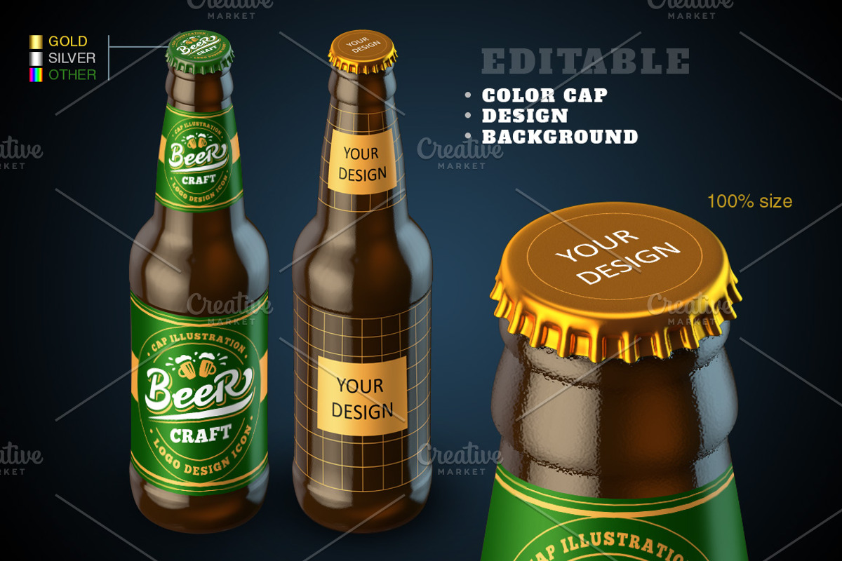 4 Mockup Bottle of beer. + emblems, a Product Mockup by SODESIGN (Photo 2 of 5)