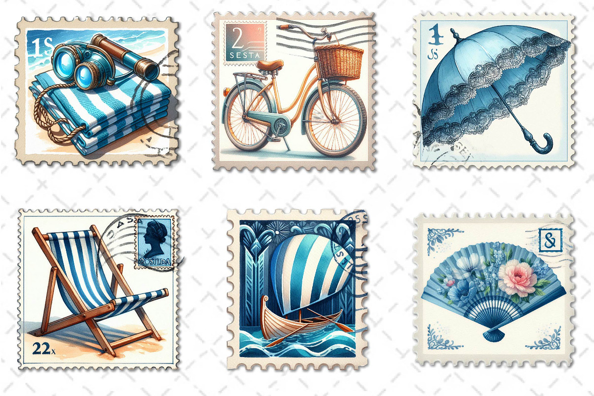Blue Summer 1920 Postage Stamp png, an Illustration by Dream Creation (Photo 2 of 6)