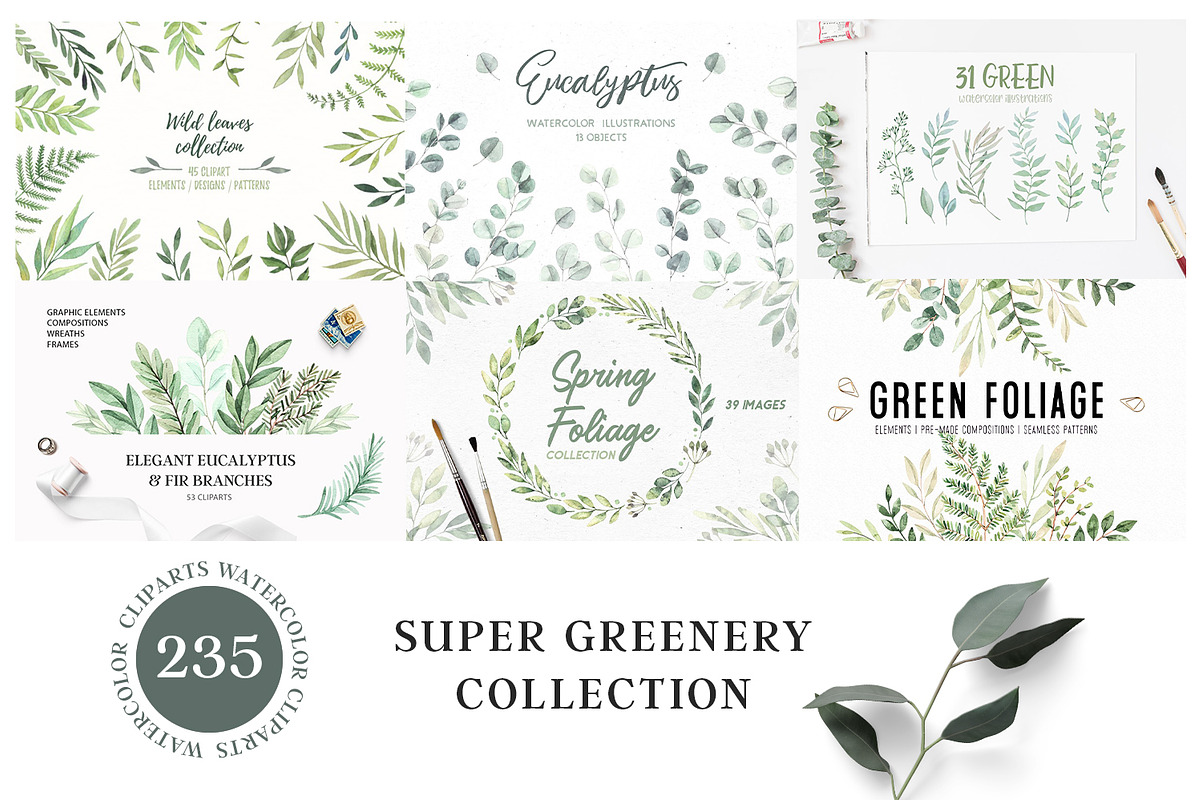 Sale - Greenery bundle. Watercolor, a Decorative Illustration by Kate Macate (Photo 1 of 7)