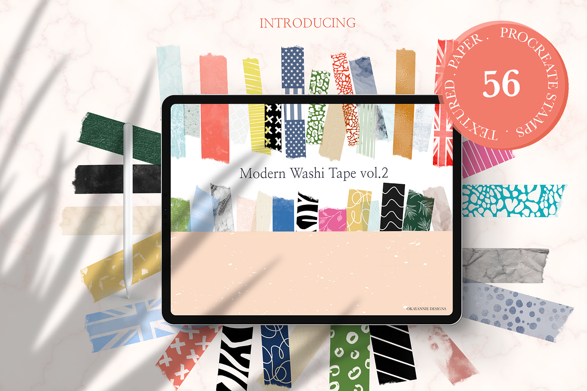 Modern Washi Tape Vol2 for Procreate, a Brush Add-On by OkayAnnie Designs (Photo 1 of 9)