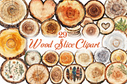 Watercolor Wood Slice Clipart, an Illustration by Libby Wishes (Thumbnail 1 of 6)