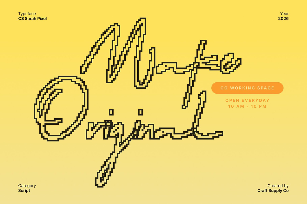 CS Sarah Pixel, a Script Font by Craft Supply Co. (Photo 3 of 8)