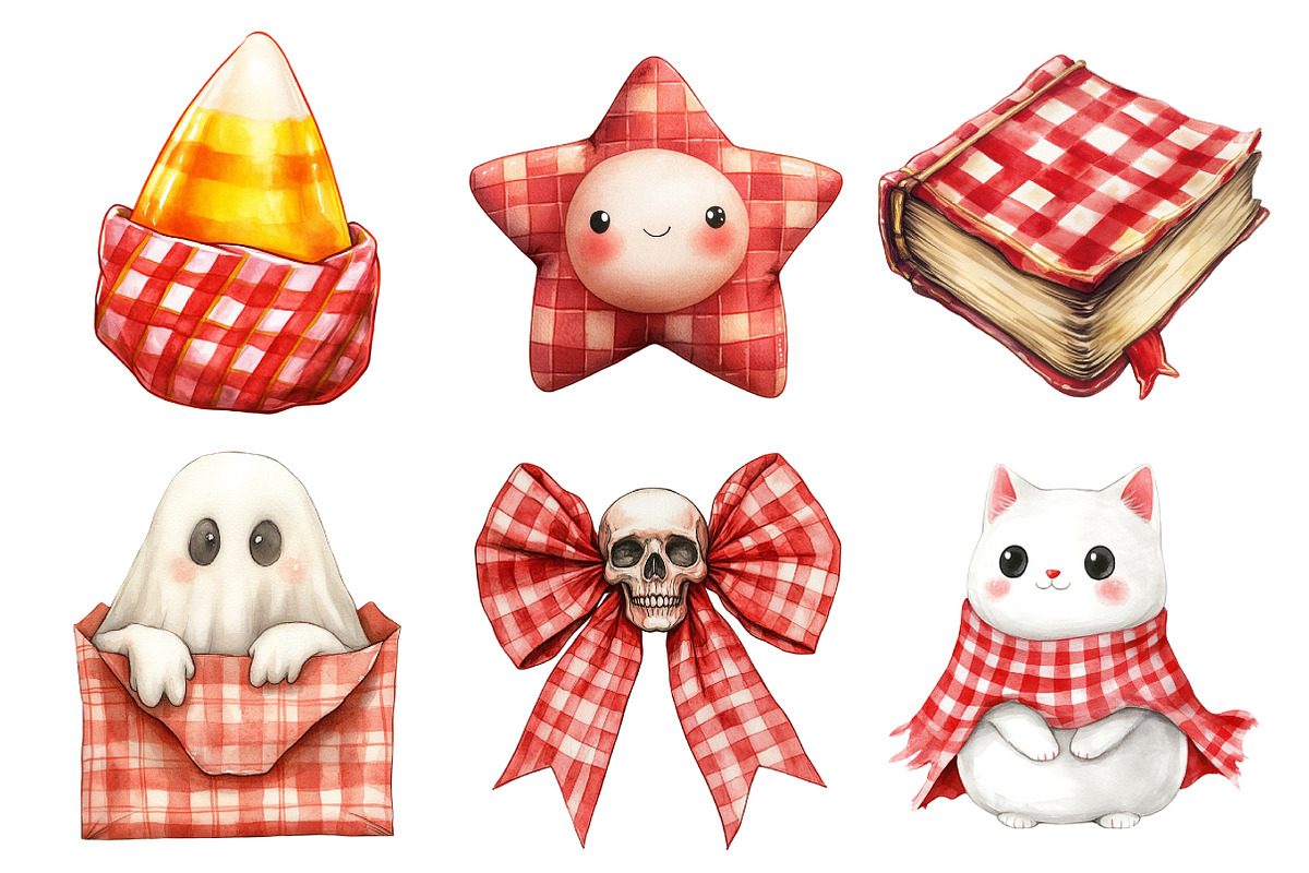 Watercolor Red Gingham Halloween, an Illustration by Daily.Designs (Photo 3 of 4)