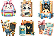 Watercolor Kawaii School Clipart, an Illustration by Designking (Thumbnail 2 of 4)