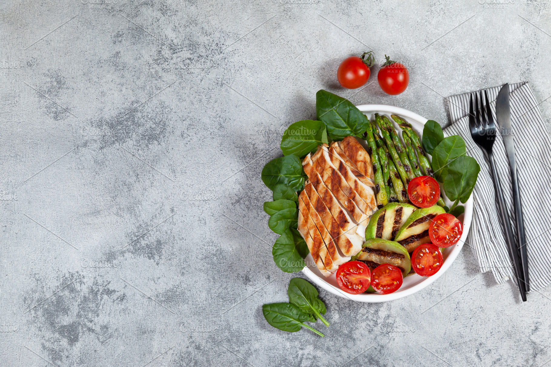 Barbecued chicken  and  vegetables, a Food & Drink Photo by natashamam