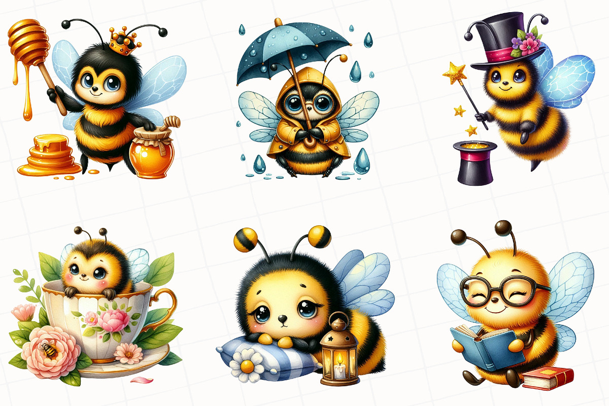 Watercolor Bumble Bee Clipart, an Illustration by OK Design (Photo 4 of 5)