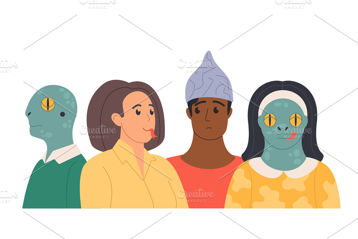 Conspiracy theory idea reptilians, a Person Illustration by Lemberg Vector