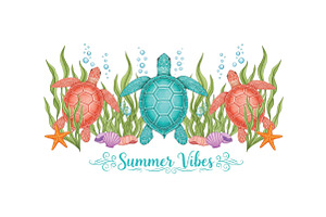 Summer Vibes Sea Turtle Beach PNG, an Illustration by CraftArtStudio
