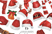 Watercolour Santa red hats, a Seasonal Illustration by Julia Bogdan (Thumbnail 1 of 4)