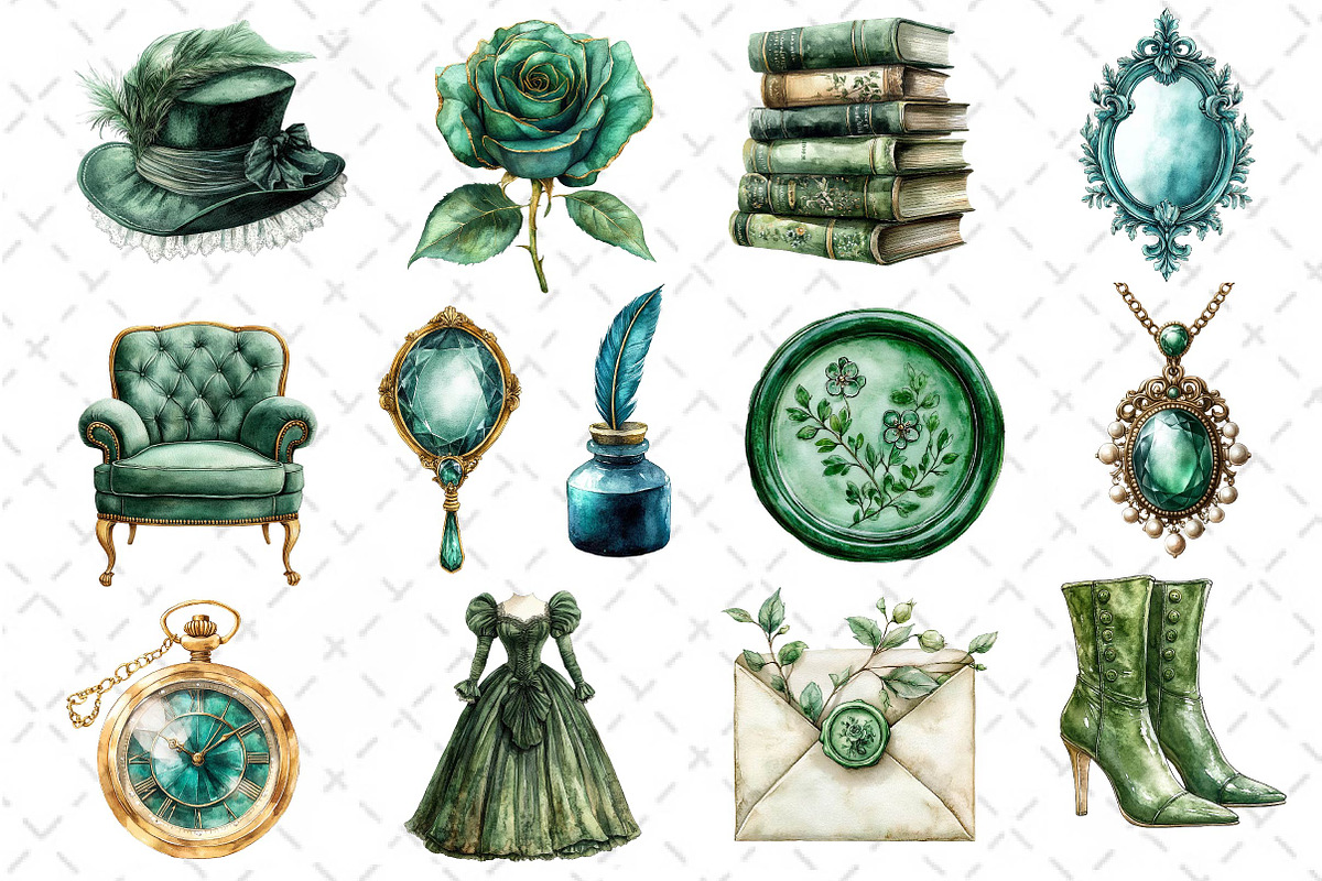 Green Emerald Victorian Clipart PNG, an Illustration by Dream Creation (Photo 2 of 4)