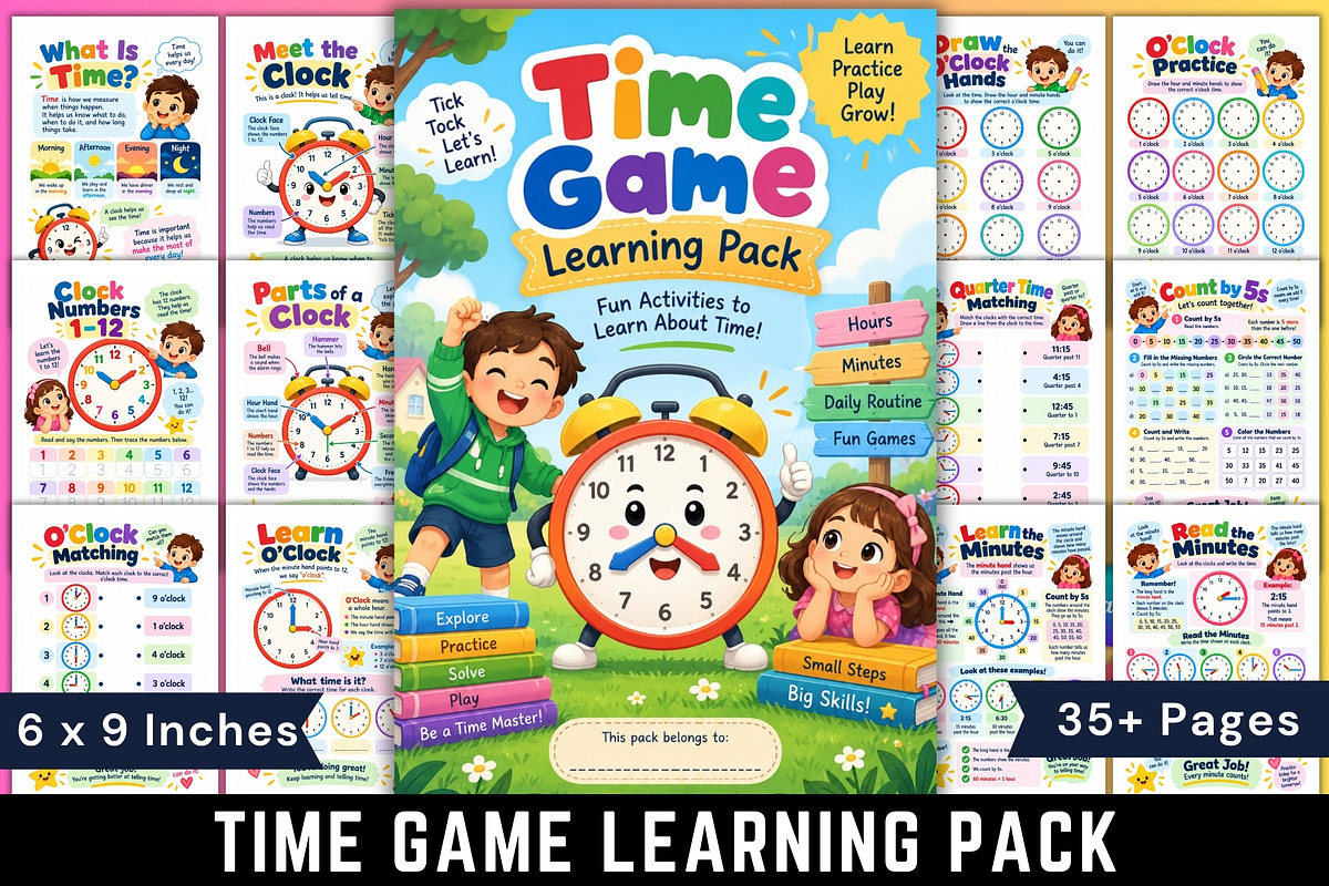 Time Game Learning Pack, a Stationery Template by Designmela01 (Photo 1 of 6)