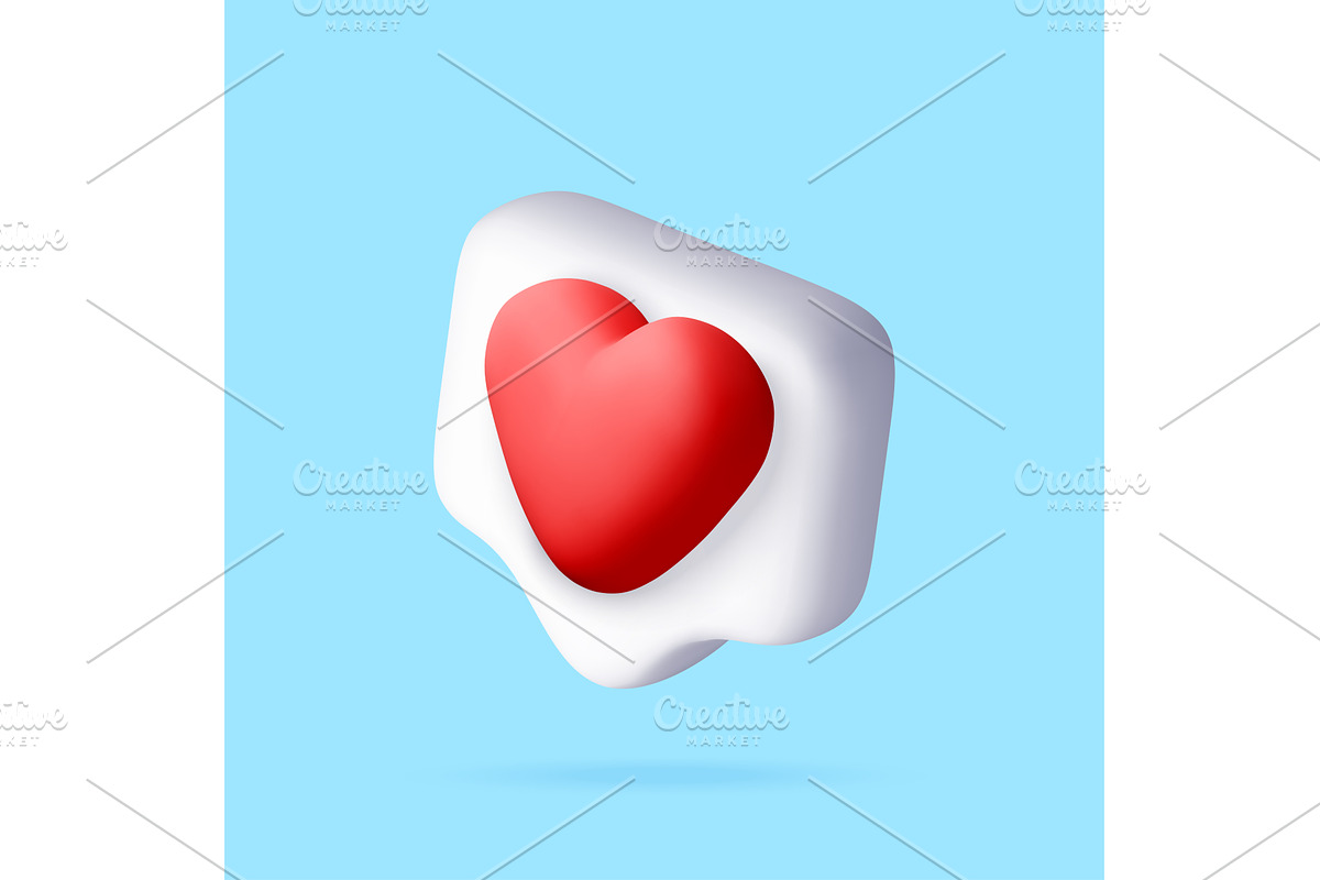 3D red heart icon like, an Illustration by Abscent