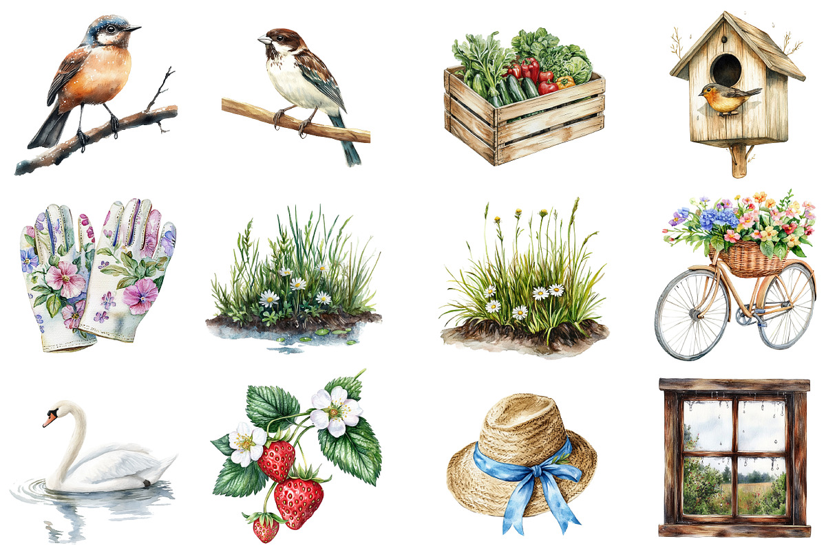Spring Showers Watercolor Clipart, an Illustration by DreamCafeArt (Photo 5 of 8)