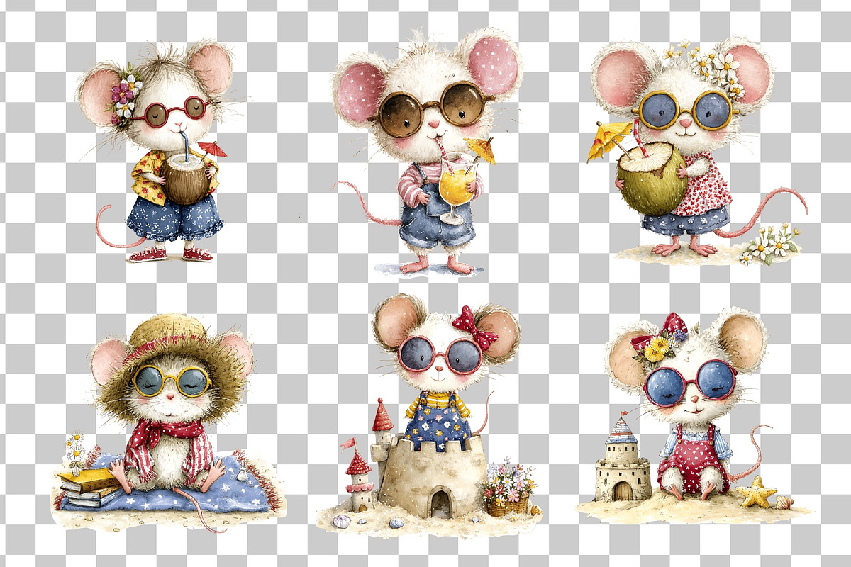 Beach Mouse Watercolor Clipart PNG, a Seasonal Illustration by Nicolle's Colorful Art (Photo 5 of 5)