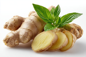 Fresh Ginger Root Slices and Green L, a Photo by Pixeness Studio