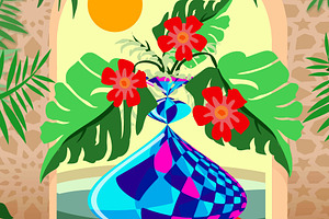 Tropical Avant Garde Sun Light Doorw, a Decorative Illustration by Sharon Schwalbe