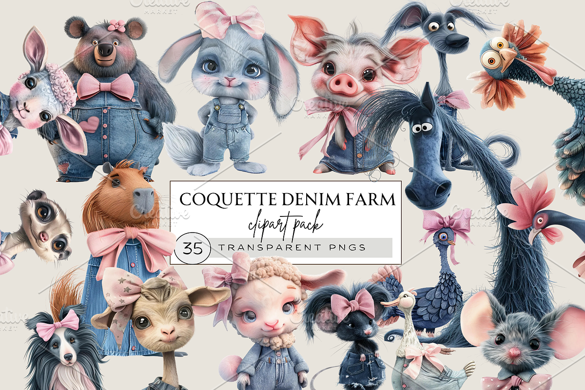 DENIM COQUETTE FARM CLIPART PACK, an Animal Illustration by Daring Digies (Photo 1 of 11)