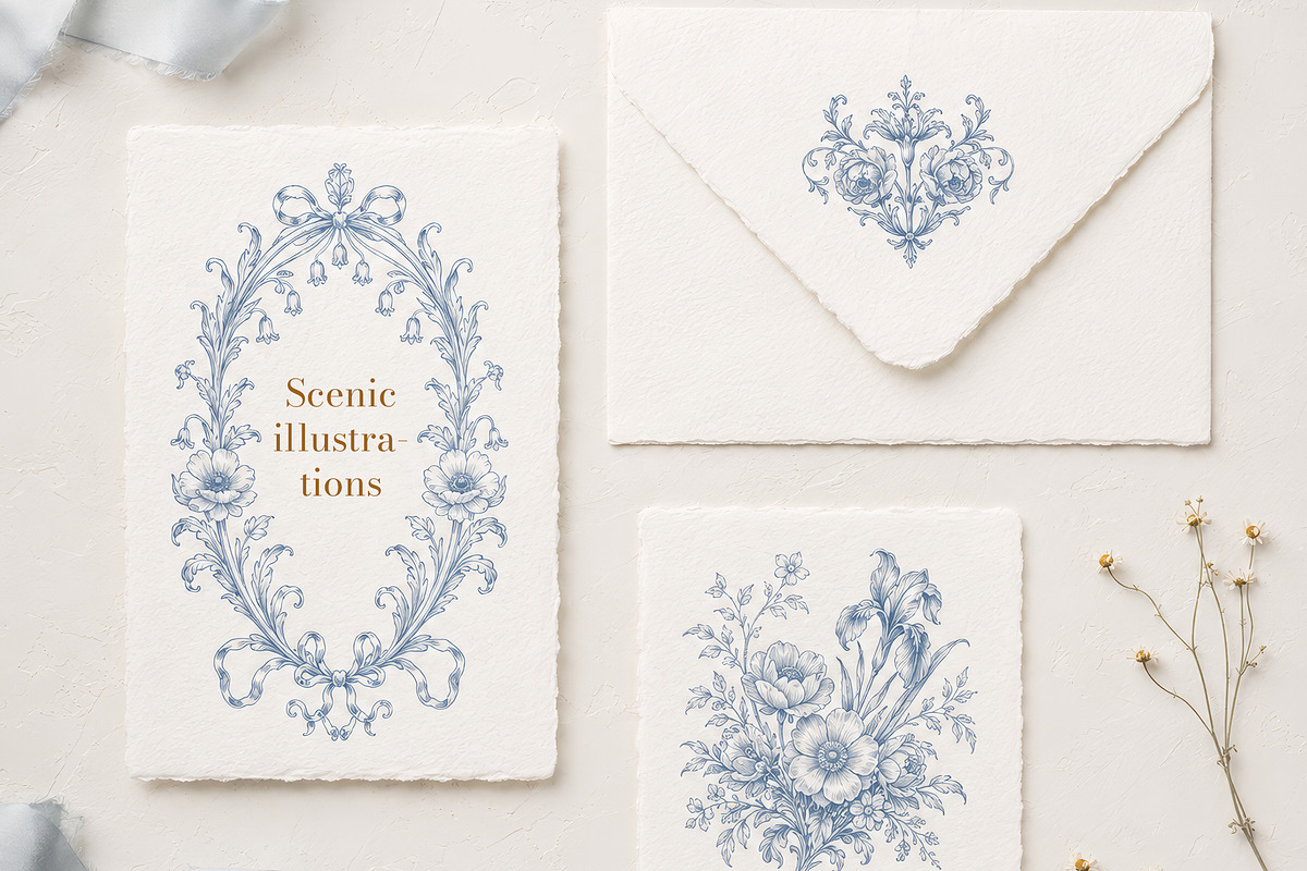 Vintage Toile de Jouy Frames Florals, an Object Graphic by Olya Creative (Photo 15 of 15)