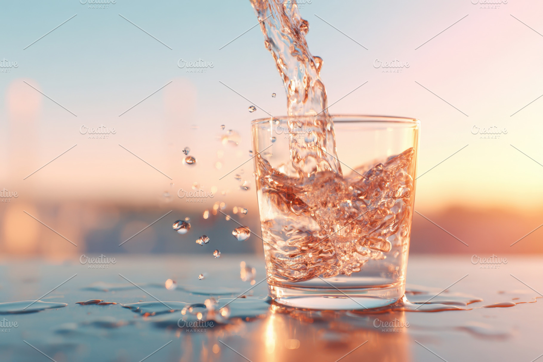 Glass of water splashing in sunlight, a Food & Drink Photo by AlyaAnd