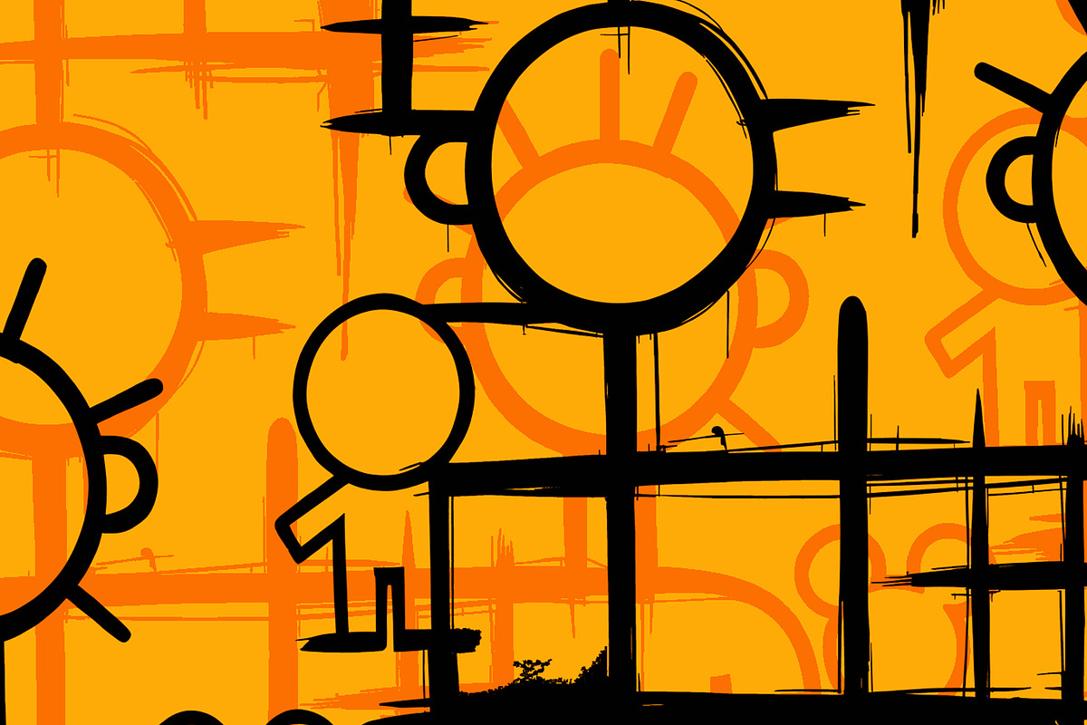 Orange and Black Stick People, a Pattern Graphic by Sharon Schwalbe (Photo 4 of 5)