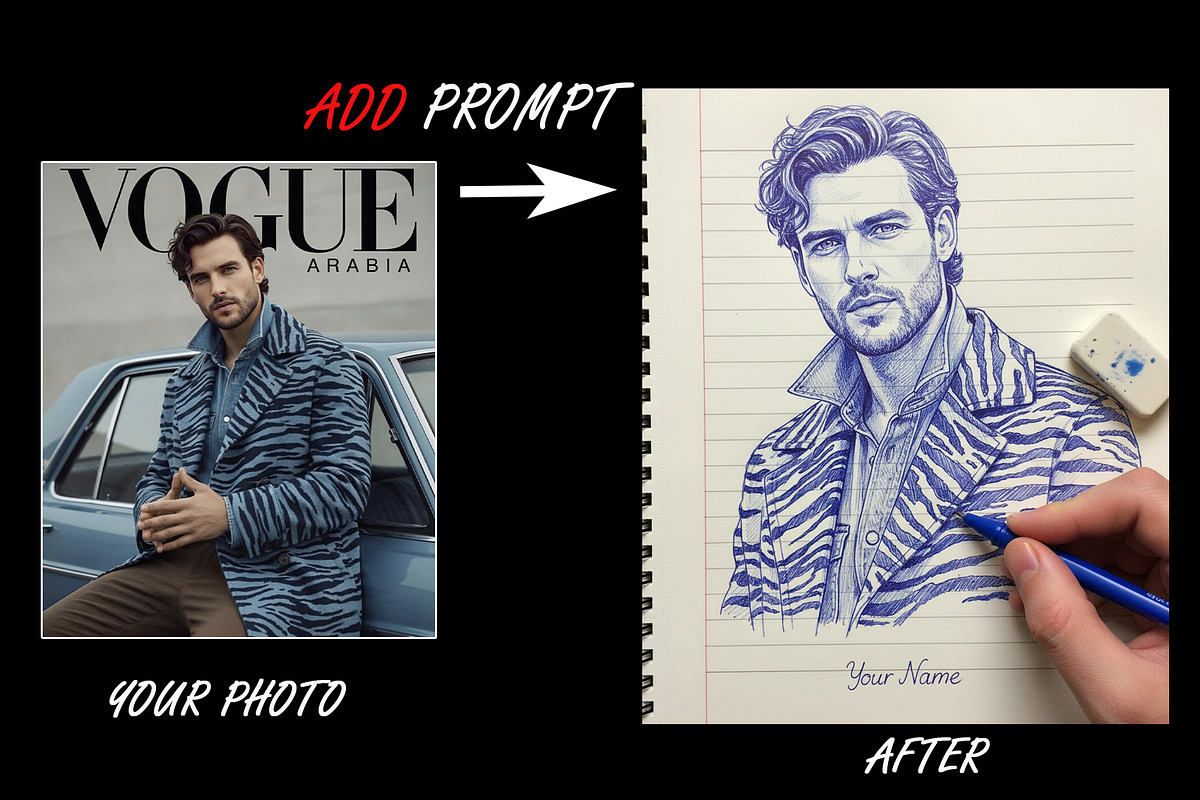 AI Ink Drawing Prompts–Bic PenSketch, an Illustration by 3d_model_tifotizi (Photo 1 of 5)