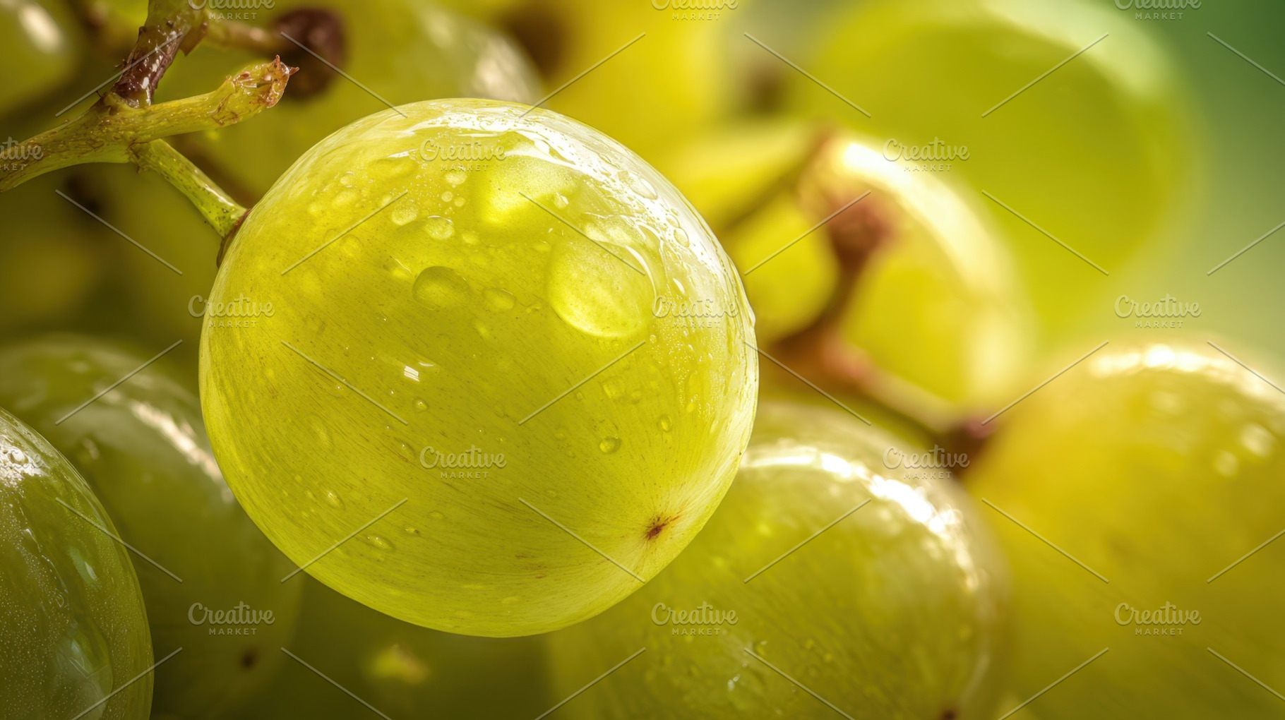 Fresh green grapes on a vine, a Photo by Beautiful things