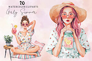 Watercolor Girly Summer Clipart, an Illustration by SVGArt (Thumbnail 1 of 9)