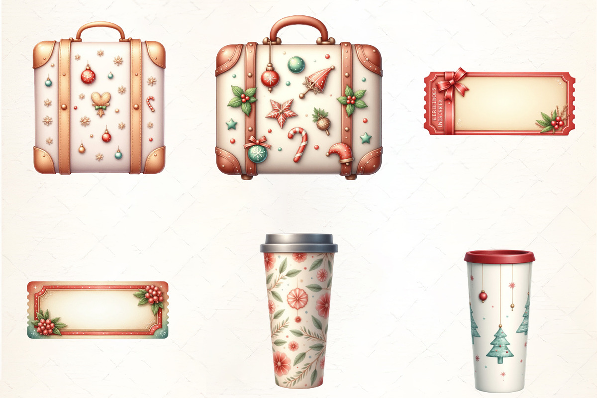 Christmas Travel Watercolour Clipart, an Illustration by CrexoraLab (Photo 2 of 5)