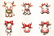 Christmas Cow Coquette Bow Clipart, an Illustration by CrexoraLab (Thumbnail 2 of 5)